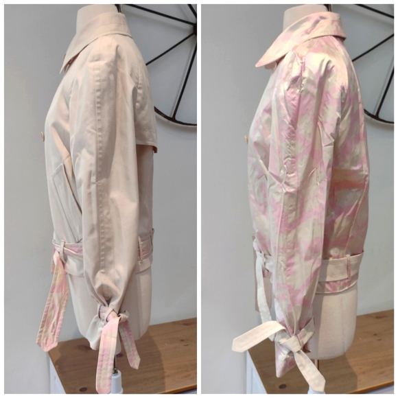 Moschino Aeffe Spa reversible khaki/pink patterned silk jacket 8 EUC $1300 - Picture 8 of 15